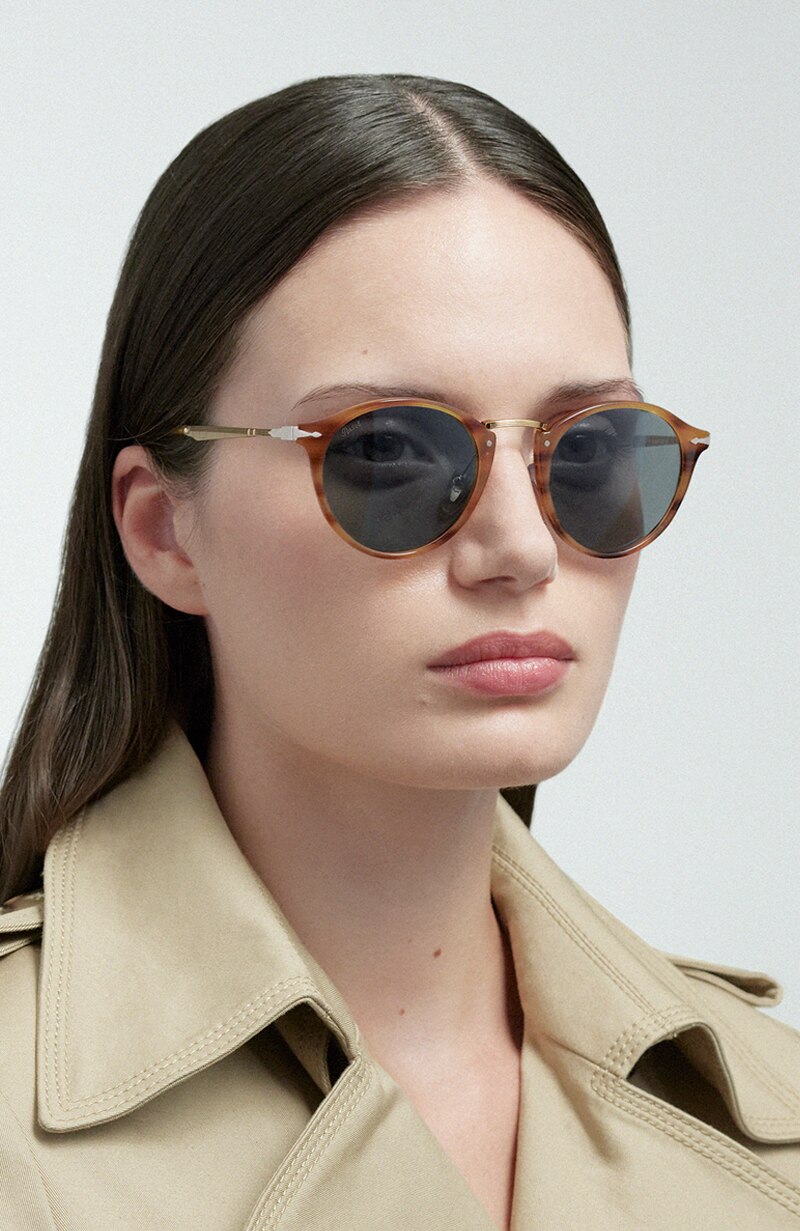 Persol PO3166S Round Sunglasses, Caffe/Light Blue, 51 mm 並行輸入品